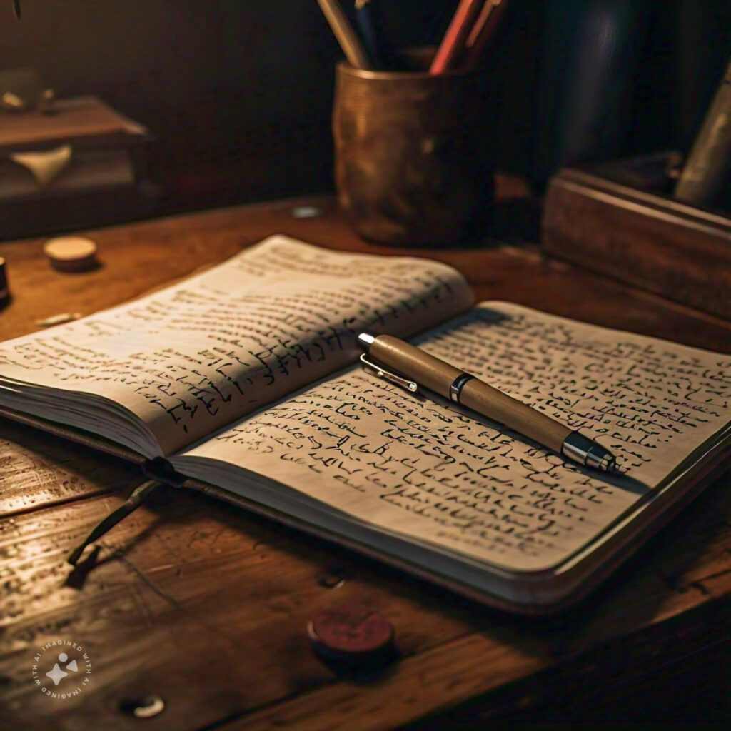 Open gratitude journal with handwritten notes on a wooden desk, symbolizing the practice of journaling for mental health.