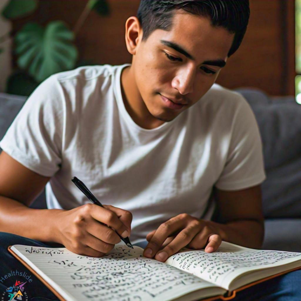 Young adult writing positive affirmations in a journal