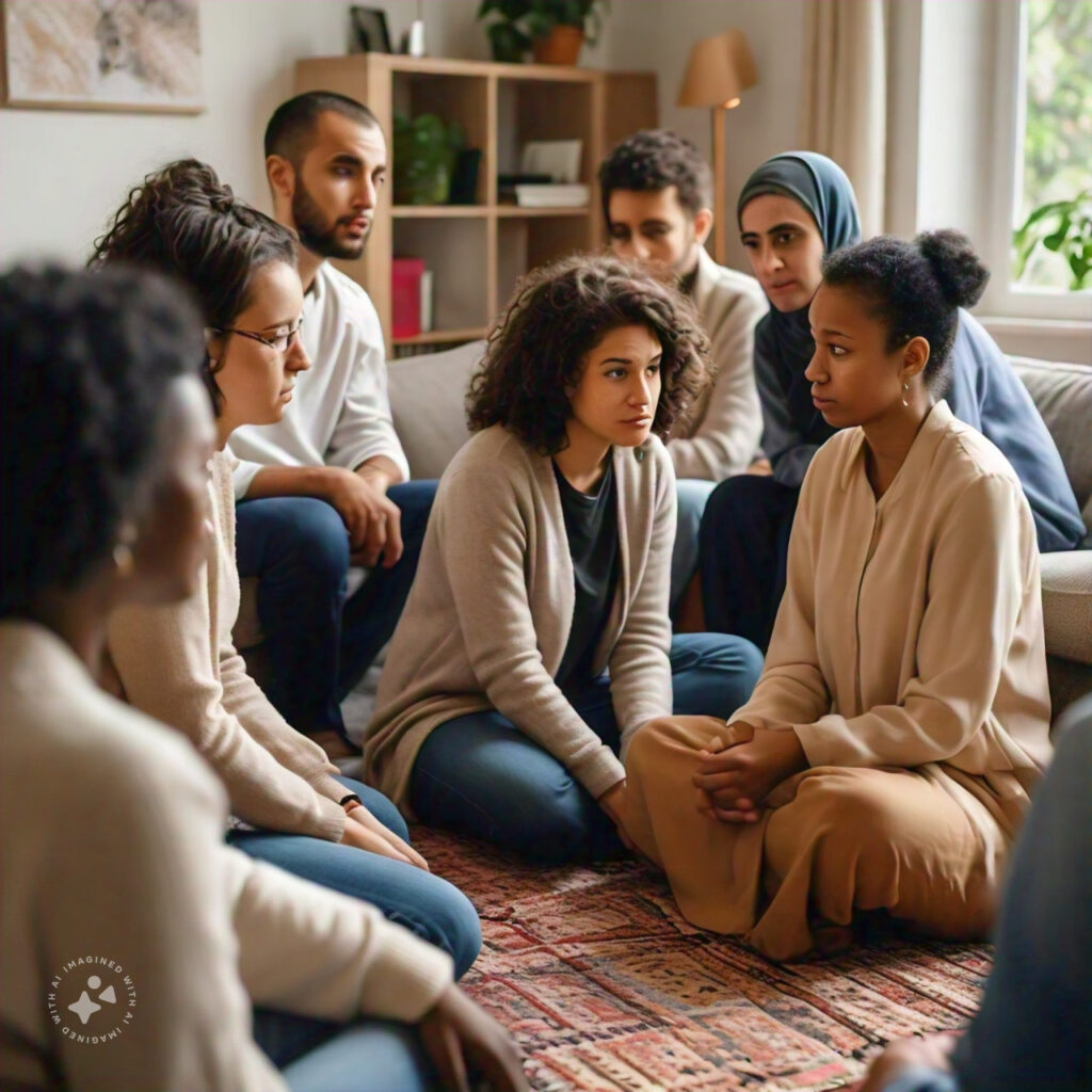 Diverse group of people in a therapy session, representing the importance of support networks for mental health.